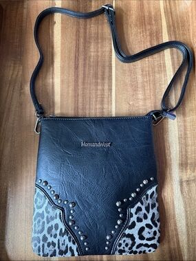 Montana West Black Crossbody with Leopard Panels and Stud Accents